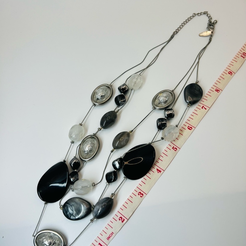 NY & Company Long Black Silver Beaded Statement Necklace - Picture 2 of 3